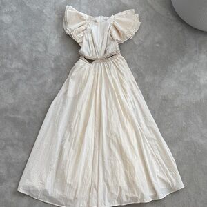 Zimmermann Cream Ruffled Maxi Dress with Braided Waist Detail, size 1